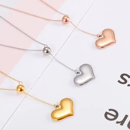 NTM2750 Vacuum Plated Stainless Steel Heart Pendant Necklace Set Perfect Women's Gift