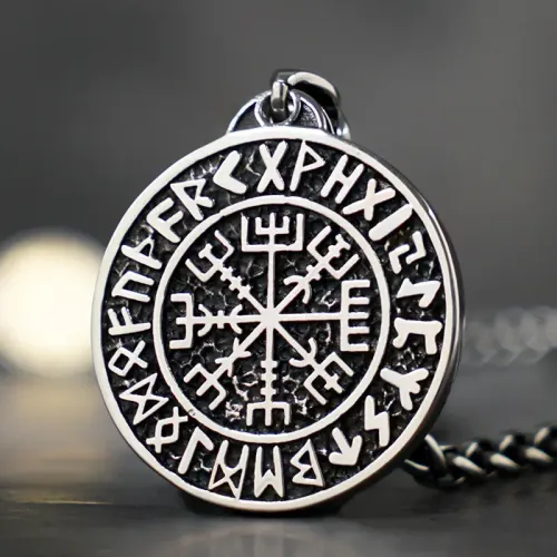 NTM3283 Nordic Viking Compass Stainless Steel Pendant Punk Long Chain Necklace
