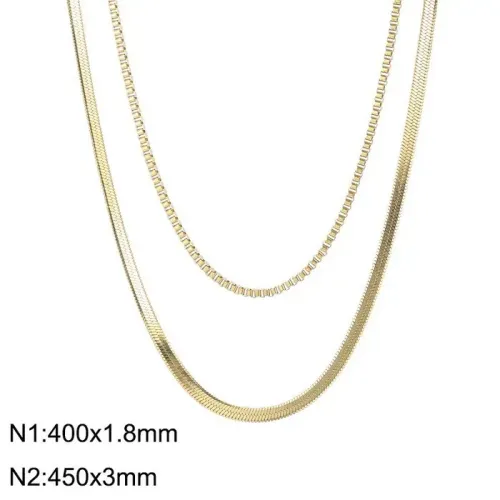 NTM2614 Double Layered Gold Hip Hop Razor Blade Box Chain Necklace for Women