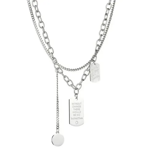 NTM3636 Double Layered engrave Square Circle Pendant Necklace for Women Stainless Steel Clavicle Chain Jewelry