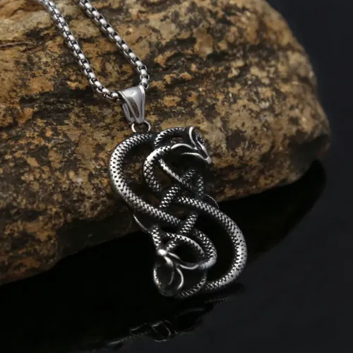 NTM994 Viking Double Dragon Pendant Unisex Norse Stainless Steel Amulet Necklace