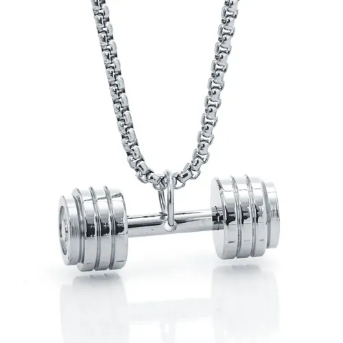 NTM2302 Stainless Steel Dumbbell Barbell Pendant Fitness Gym Necklace for Bodybuilding