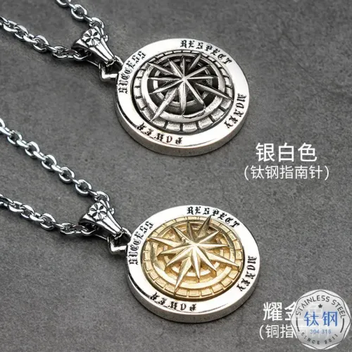 NTM3292 Compass Spinner Pendant Necklace in Stainless Steel Long Hip Hop Sweater Chain for Men