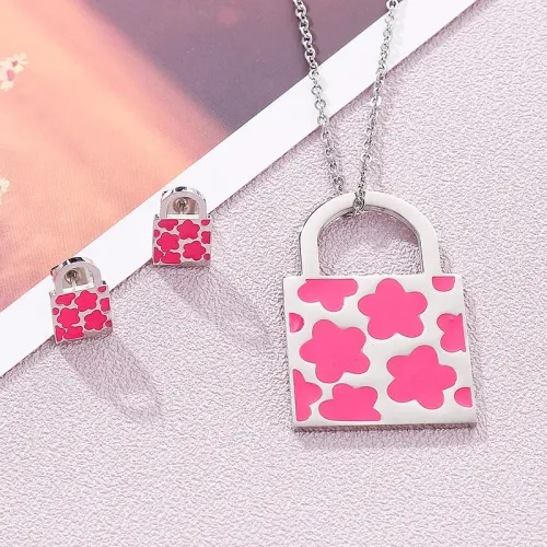 NTM2598 Women's Necklace and Earring Set Stainless Steel Pendant and Hoops Jewelry Combo