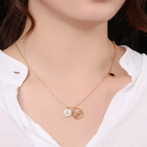NTM2867 Luxury Diamond Studded English Pendant Stainless Steel Necklace for Women