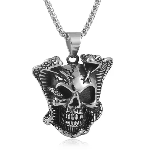 NTM1417 Skull Pendant Punk Necklace Stainless Steel Multicolor Gemstone Charm