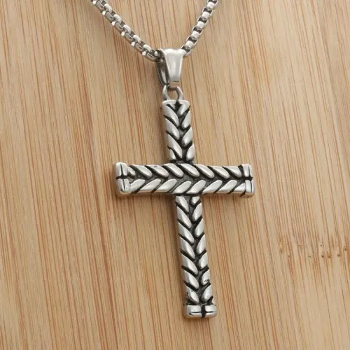 NTM1939 Cross Pendant Pattern Punk Stainless Steel Necklace