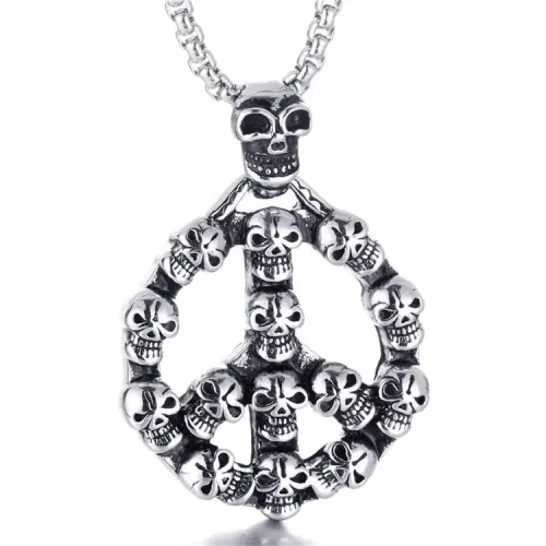 NTM2189 Circle Skull Pendant Punk Necklace Stainless Steel Anti War Ghost Head Charm