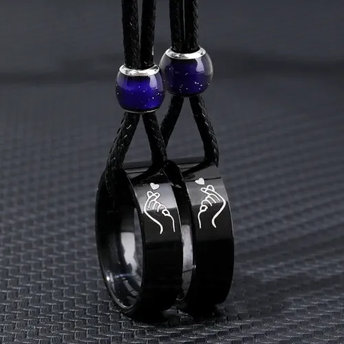 NTM4011 Color Changing Bead Couple Rings Heart Necklace Set Love Jewelry