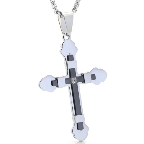 NTM2300 Cross Pendant with Diamonds 57MM Men's Stainless Steel Necklace