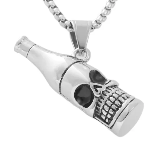 NTM1796 Skull Bottle Pendant Stainless Steel Liquor Flask Necklace