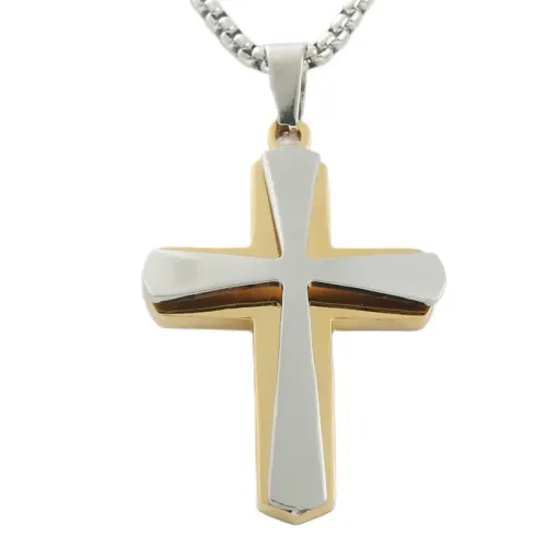 NTM1757 Cross Pendant Necklace Stainless Steel Religious Jewelry Accessory