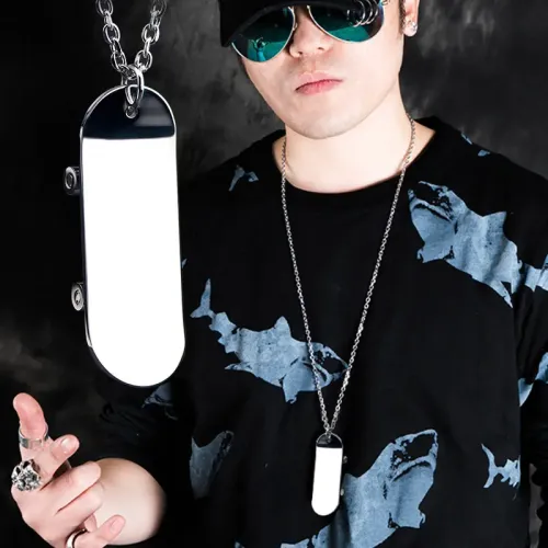 NTM3282 Gothic Lolita Finger Skateboard Necklace, Men's Hip Hop Stainless Steel Pendant