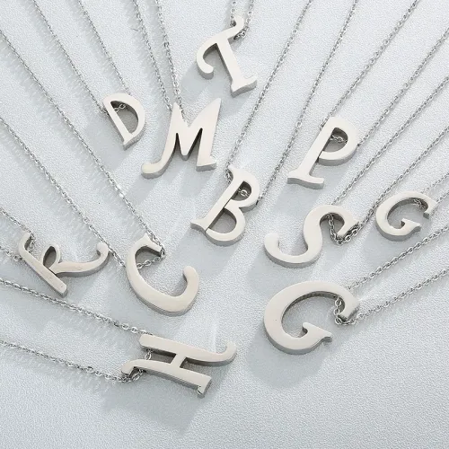 NTM2430 Alphabet Letter Necklace for Women Stainless Steel Collarbone Chain Jewelry