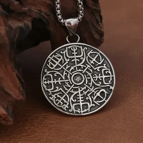 NTM967 Viking Compass Necklace for Men Durable Stainless Steel Chain Accessory