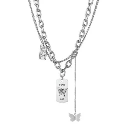 NTM3656 Double Layered engrave Butterfly engrave Pendant Necklace Women Stainless Steel Clavicle Chain Jewelry
