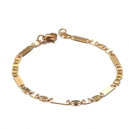 NTM3244 Gold Plated Stainless Steel Flat Chain Bracelet for Women Versatile Jewelry