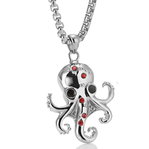 NTM2244 Octopus Pendant Necklace Stainless Steel with Diamonds for Her