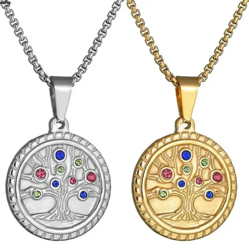 NTM3622 Magic Wish Life Tree Colorful Gemstone Necklace Mystical Jewelry