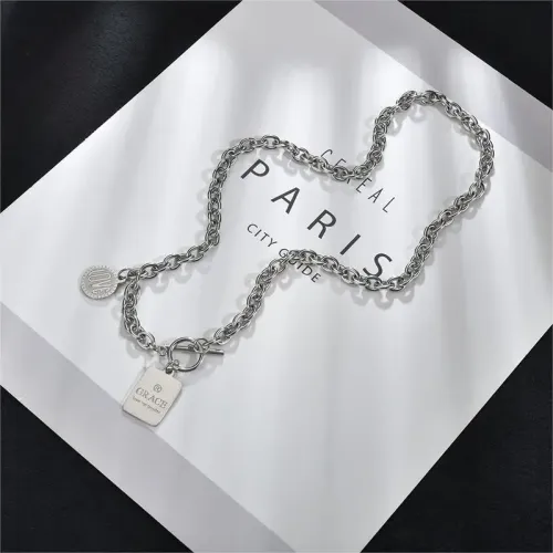 NTM3772 Stainless Steel Round Square Tag Pendant Necklace for Women Modern Chic Jewelry