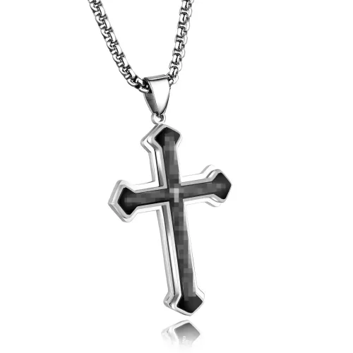 NTM1329 Triple Layer Black Cross Pendant Necklace Large Stainless Steel Crucifix Jewelry