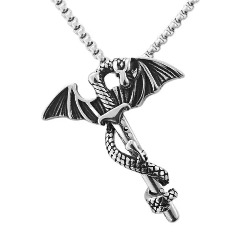 NTM1674 Serpent Sword Pendant Multicolor Punk Stainless Steel Necklace