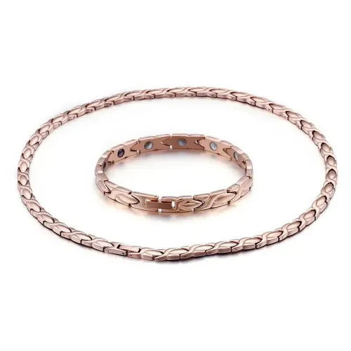 NTM3096 Magnetic Stainless Steel Women's Necklace Bracelet Set Chic Jewelry