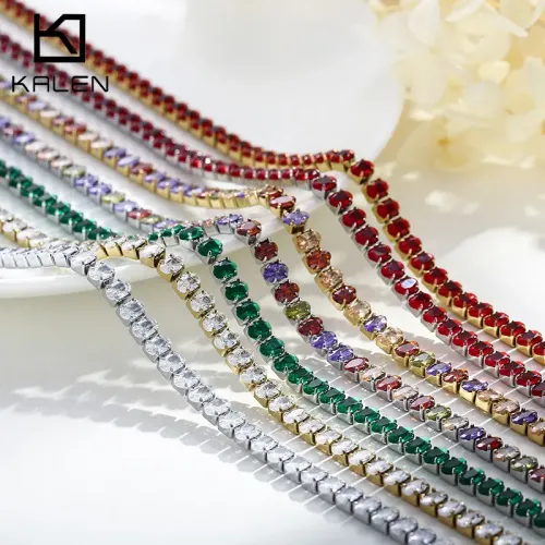 NTM3106 Multicolor Geometric Cube Link Necklace for Women 18K Gold Plated Stainless Steel