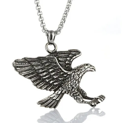 NTM2207 Stainless Steel Eagle Pendant Punk Style Bald Eagle Tag Necklace for Bold Fashion