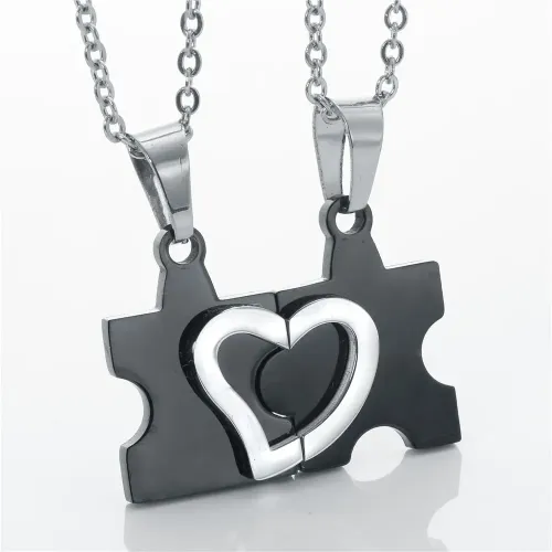 NTM2298 Puzzle Heart Couple Necklaces Cartoon Stainless Steel Pendants Set