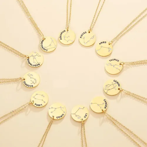 NTM2597 Zodiac Sign Diamond Necklace Stainless Steel Constellation Jewelry