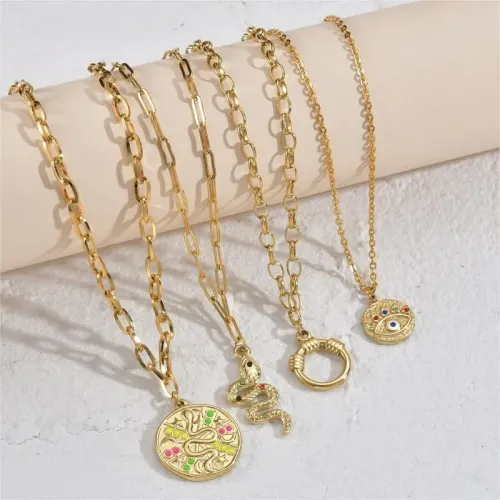 NTM3482 14K Gold Plated Stainless Steel Necklace with Colorful Zirconia Pendant for Women