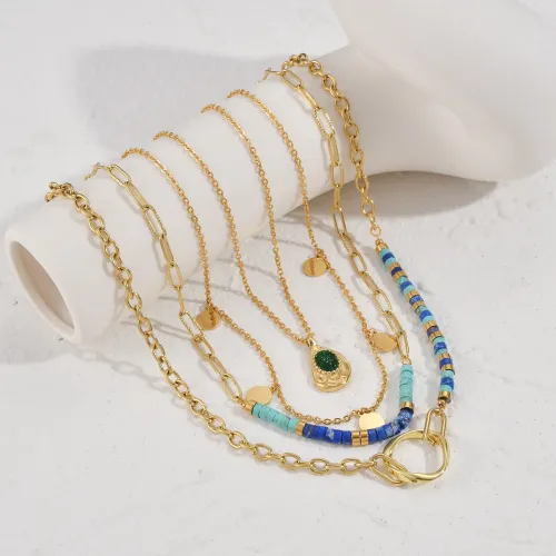 NTM3577 14K Gold Plated Stainless Steel Layering Necklace for Women Sweater Chain