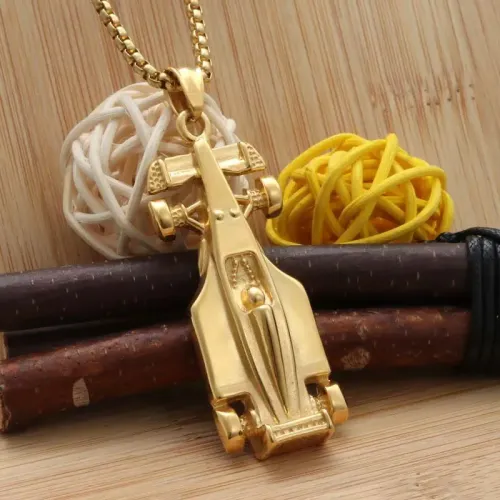NTM1918 Racing Car Pendant Necklace Punk Style Stainless Steel Chain for Motorsport Enthusiasts