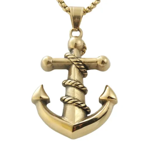 NTM1780 Gold Anchor Pendant Stainless Steel Nautical Necklace with Hook