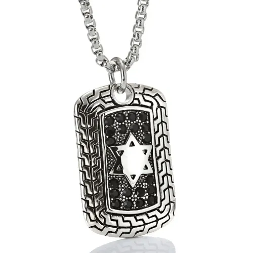 NTM1458 Black Diamond Hexagram Pendant Unisex Stainless Steel Star of David Necklace