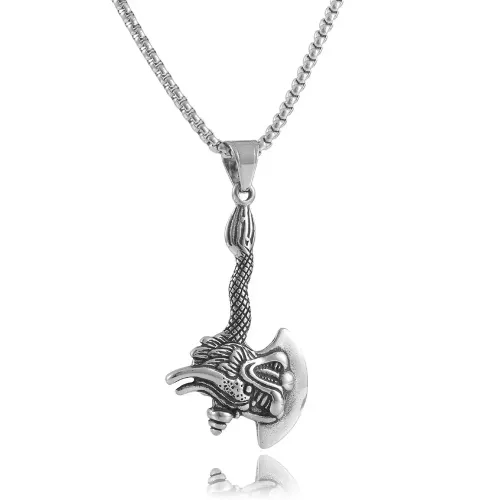 NTM1479 Dragon Axe Pendant Punk Dragon Necklace for Women in Stainless Steel