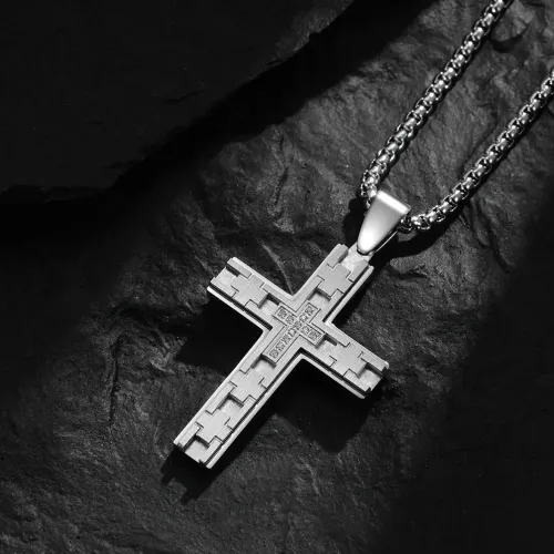 NTM1170 Men's Diamond Studded Cross Pendant Necklace Stainless Steel Jewelry