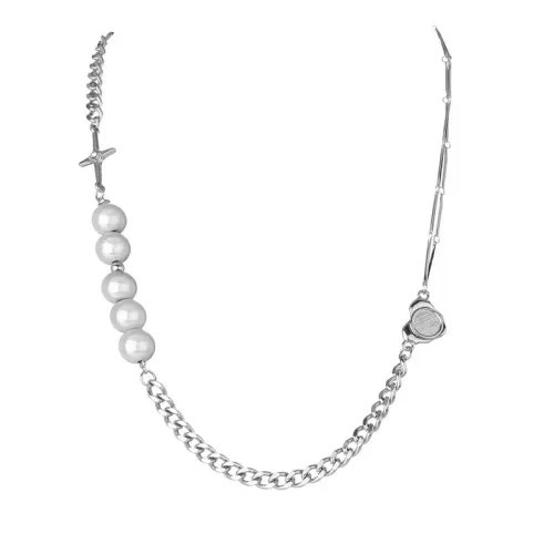 NTM3777 Women's Layered Cross Pearl Heart Choker Necklace Trendy Clavicle Chain