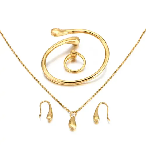 NTM3119 Stainless Steel Teardrop Necklace, Earrings, Ring Bracelet Set 4 Piece Jewelry Kit