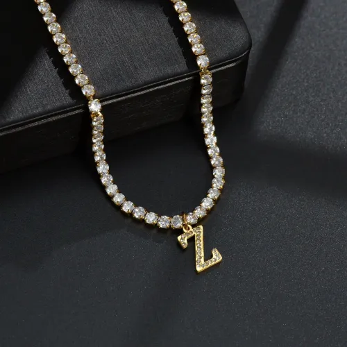 NTM3322 Custom DIY Letter Pendant Necklace for Women Stainless Steel Rhinestone Clavicle Chain