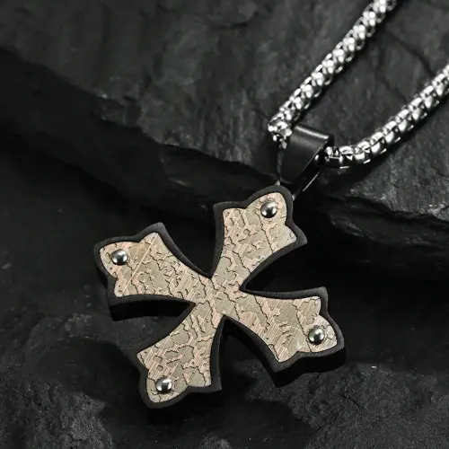 NTM1168 Men's Bronze Tone Stainless Steel Cross Pendant Necklace Symmetrical Design