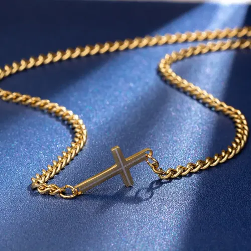 NTM1314 Cross Pendant Couples' Necklace Side Chain Stainless Steel Sweater Jewelry