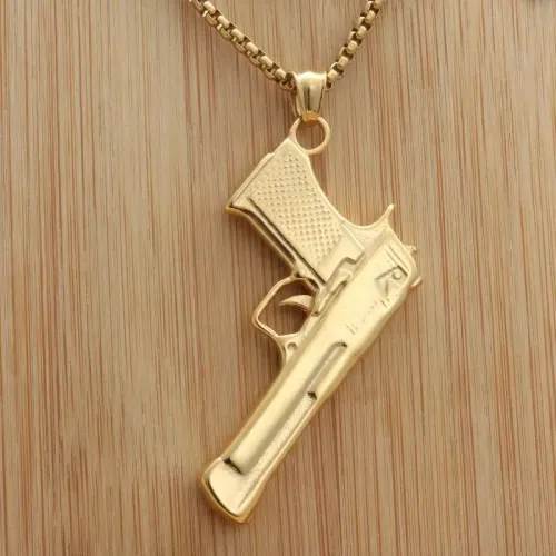 NTM1889 Pistol Pendant Punk Stainless Steel Gun Necklace