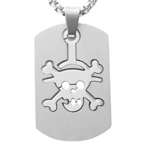 NTM1830 Skull Dog Tag Pendant Edgy Stainless Steel Skeleton Necklace Accessory