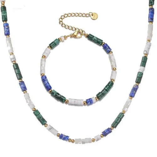 NTM3438 Handmade Beaded Necklace for Women with 18K Gold Clavicle Chain