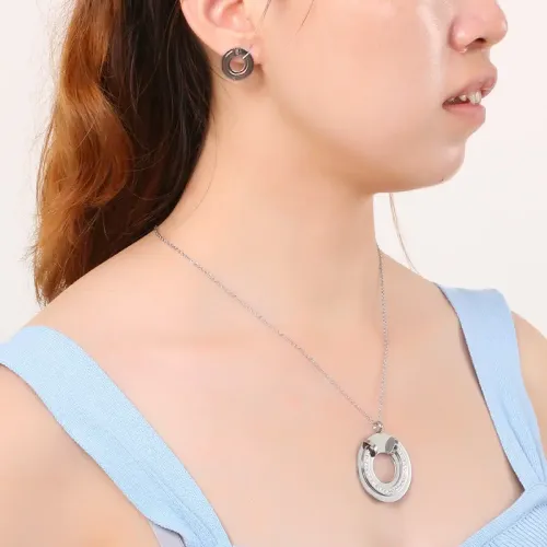 NTM2869 Gold Plated Stainless Steel Diamond Set Hollow Women's Necklace and Earrings