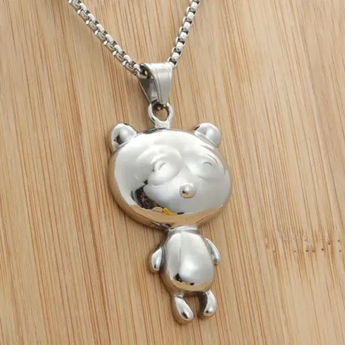 NTM1947 Cute Bear Pendant Punk Stainless Steel Teddy Necklace for Women
