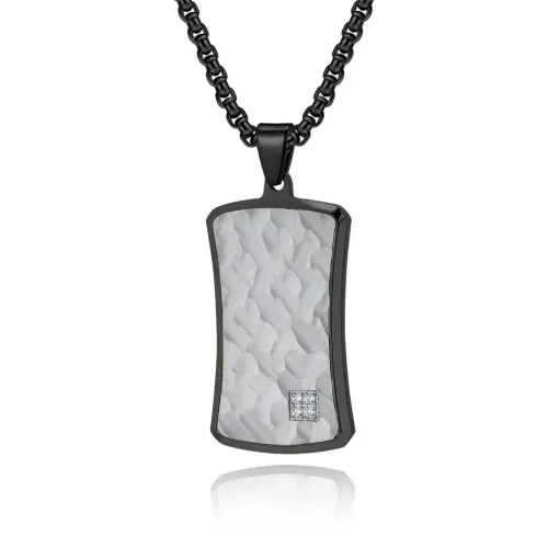NTM1197 Hexagonal Dog Tag with Stone Inlay Men's Stainless Steel Bark Pattern Pendant Necklace