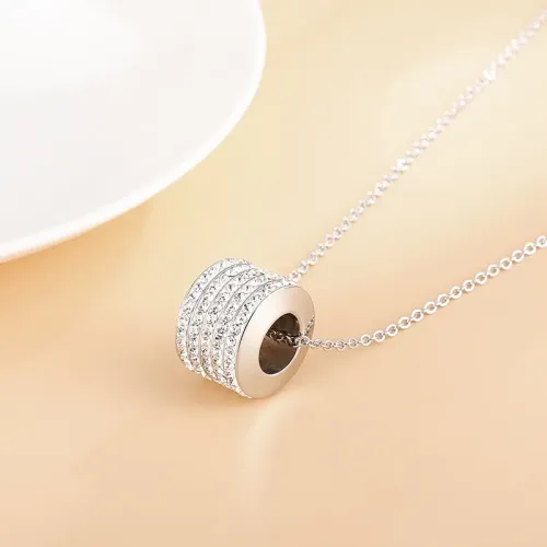 NTM2939 Unisex Full Diamond Cylinder Pendant Stainless Steel Clavicle Necklace Gift